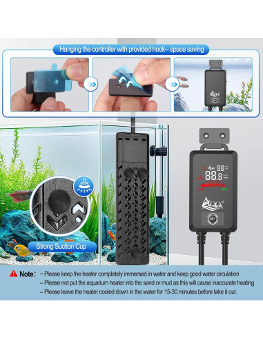 Calentador de Acuario AQQA 500W para 208-492 Litros con Controlador
