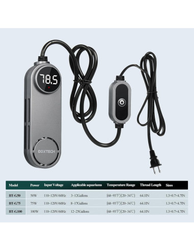 Calentador de Acuario Sumergible Boxtech 100W para 45-95L