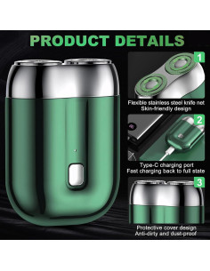 Mini Afeitadora Eléctrica Doble Cabezal Genérico USB Verde 2