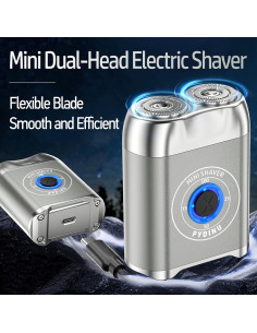 Mini Afeitadora Eléctrica Doble Cabezal USB-C Impermeable Plata 2