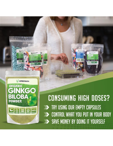 Polvo Orgánico de Ginkgo Biloba XPRS Nutra 113.4 g - Suplemento Vegano