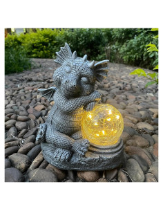 Figurita de Dragón Solar WNXURT 22 cm Resina Decorativa