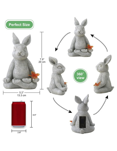 Estatua Solar de Jardín Conejo Meditante Kodylife 20 cm