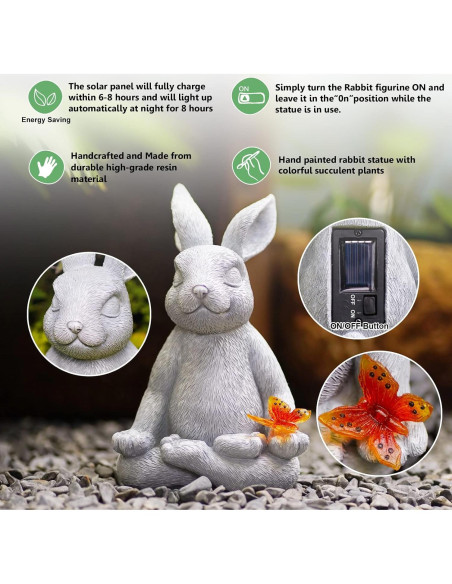 Estatua Solar de Jardín Conejo Meditante Kodylife 20 cm