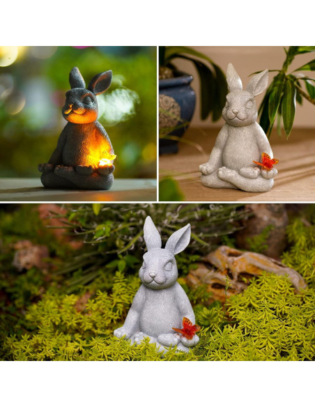 Estatua Solar de Jardín Conejo Meditante Kodylife 20 cm