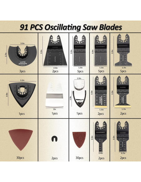 Kit de Cuchillas de Sierra Oscilante Titanio 91 Piezas KAERMO