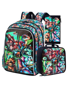 AGSDON Set de Mochilas para Niños 3 en 1 Dinosaurio 30.48cm