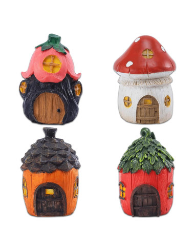 4 Casas de Hadas Miniatura POPKER - Decoración Jardín 5.46cm