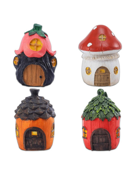 4 Casas de Hadas Miniatura POPKER - Decoración Jardín 5.46cm