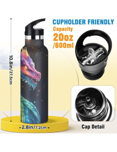 Botella de Agua Inoxidable Aislante ALAZA 600ml con Pajita