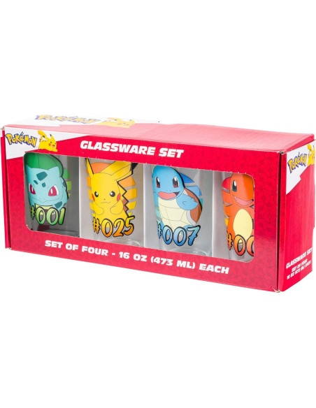 Conjunto de 4 Vasos de Vidrio Pokemon Silver Buffalo 0.47L Conjunto de 4 Vasos de Vidrio Pokemon Silver Buffalo 0.47L
