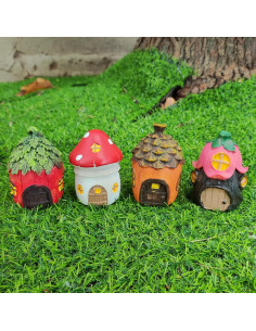 4 Casas de Hadas Miniatura POPKER - Decoración Jardín 5.46cm 2