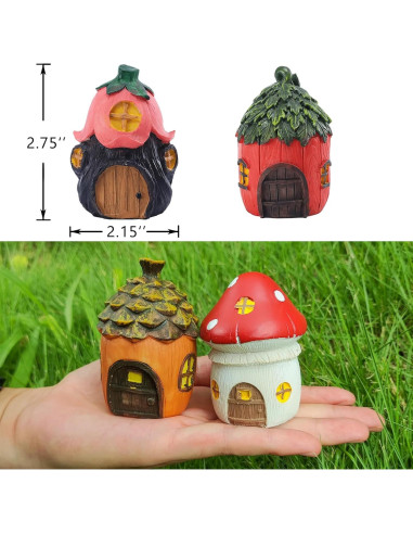 4 Casas de Hadas Miniatura POPKER - Decoración Jardín 5.46cm