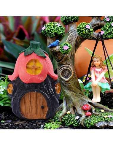 4 Casas de Hadas Miniatura POPKER - Decoración Jardín 5.46cm