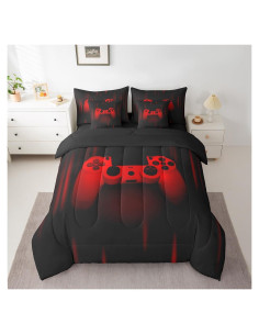 Conjunto de Edredón Gamer Feelyou 7 Pzs Individual Negro