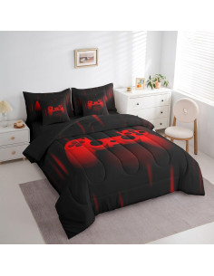 Conjunto de Edredón Gamer Feelyou 7 Pzs Individual Negro 2