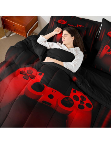 Conjunto de Edredón Gamer Feelyou 7 Pzs Individual Negro