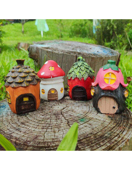 4 Casas de Hadas Miniatura POPKER - Decoración Jardín 5.46cm