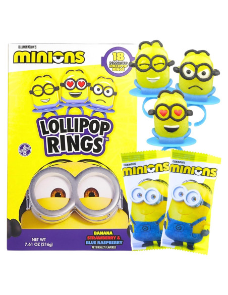 Anillos Lollipop Minions - 18 Caramelos Individuales Sabores Fruta