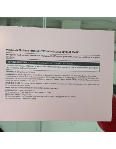 Mascarillas Faciales Diarias MILKTOUCH 30pcs - Glutatión y Niacinamida