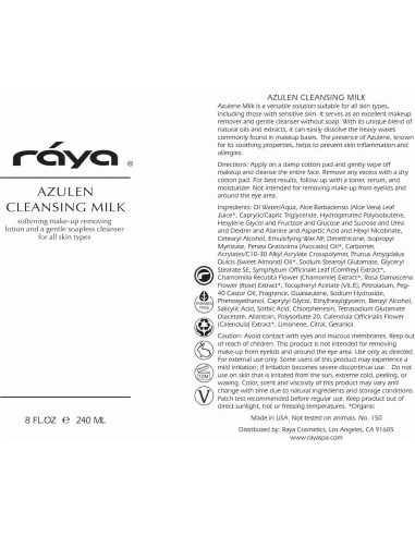 Leche Limpiadora Facial Raya Azulen 150 ml | Sin Jabón | Piel Sensible
