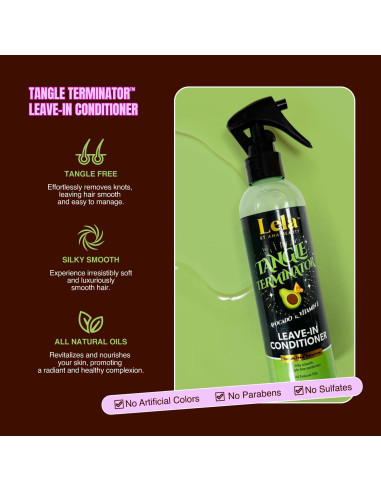 Acondicionador Sin Enjuague Lela Beauty 240ml - Hidratante y Desenredante con Aguacate y Vitamina E