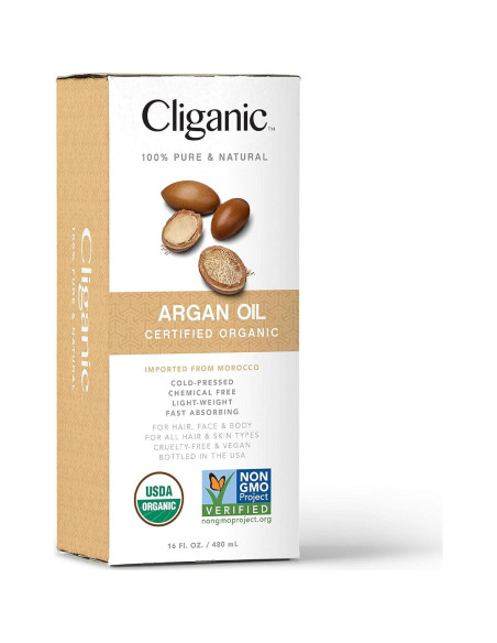 Aceite de Argán Orgánico Cliganic 473ml 100% Puro para Cabello y Piel