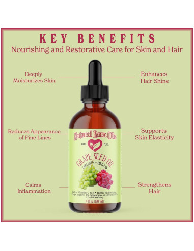 Aceite de Semilla de Uva Natural Born Oils 473ml Orgánico Prensado en Frío