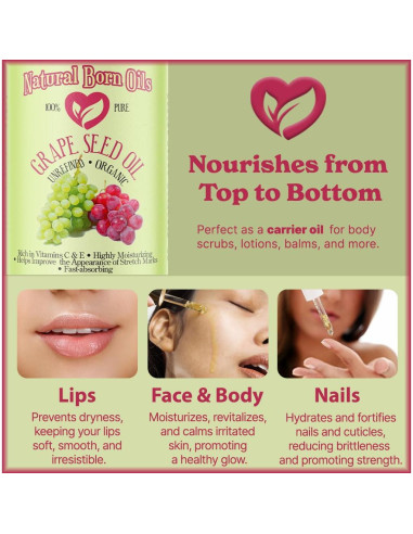 Aceite de Semilla de Uva Natural Born Oils 473ml Orgánico Prensado en Frío