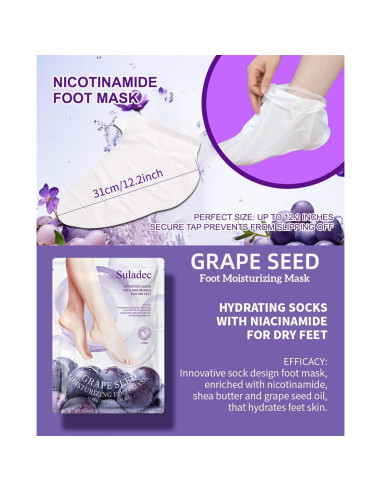 Mascarilla Hidratante para Pies Suladec - 7 Pares con Aceite de Uva