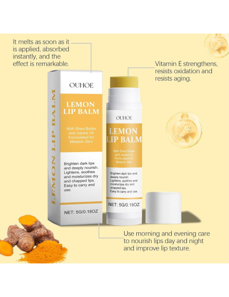 Bálsamo Labial Hidratante YJLYQF Limón y Cúrcuma 2 Pcs