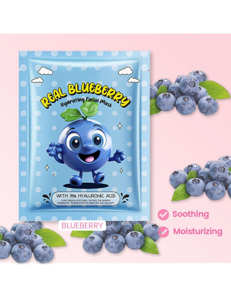 Mascarillas Faciales Hidratantes DIARIO DE AMY 8 Pcs Arándano Mascarillas Faciales Hidratantes DIARIO DE AMY 8 Pcs Arándano