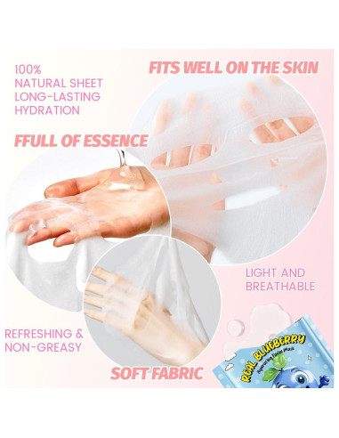 Mascarillas Faciales Hidratantes DIARIO DE AMY 8 Pcs Arándano