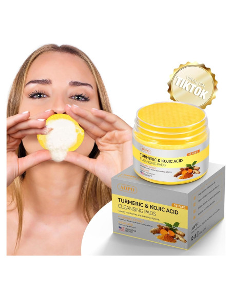Almohadillas de Limpieza Facial AOPO con Ácido Kójico y Cúrcuma - 50 Pcs
