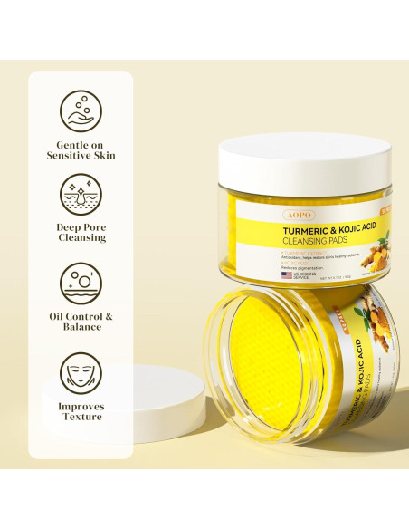 Almohadillas de Limpieza Facial AOPO con Ácido Kójico y Cúrcuma - 50 Pcs
