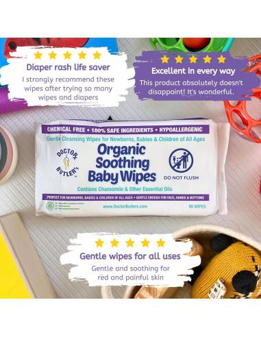 Toallitas Orgánicas para Bebés Doctor Butler - 60 Unidades Hipoalergénicas