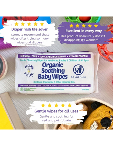 Toallitas Orgánicas para Bebés Doctor Butler - 60 Unidades Hipoalergénicas