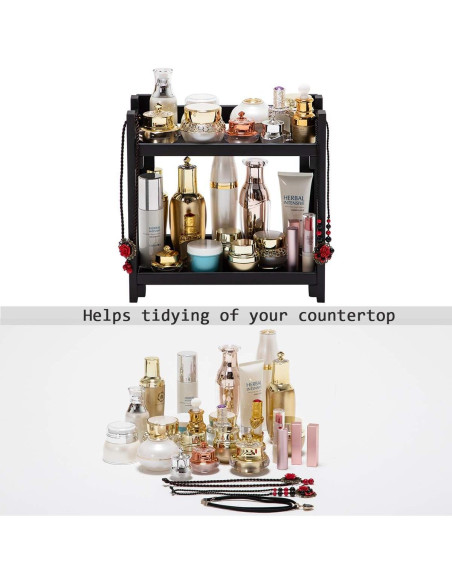 Organizador de Maquillaje GOBAM de Bambú Negro 2 Niveles