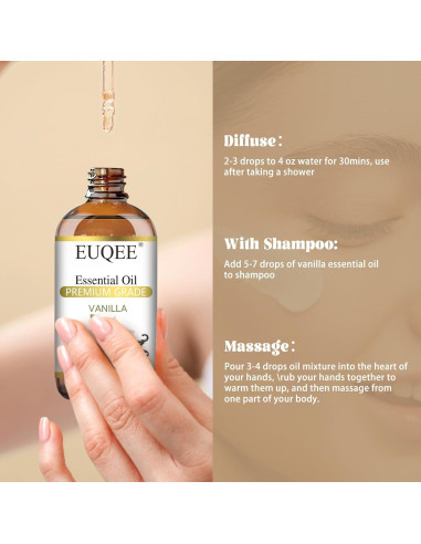Aceite Esencial de Vainilla EUQEE 118ml - Aroma Natural para Difusor y Masaje