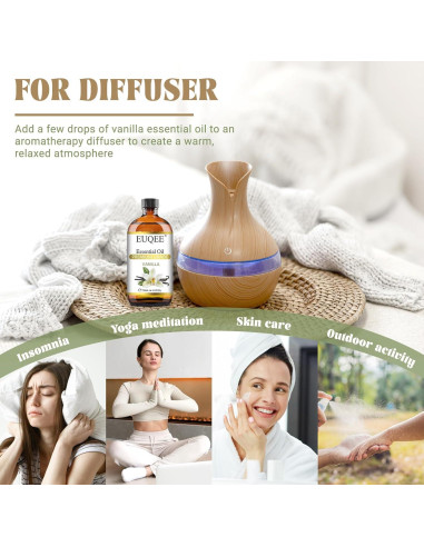 Aceite Esencial de Vainilla EUQEE 118ml - Aroma Natural para Difusor y Masaje