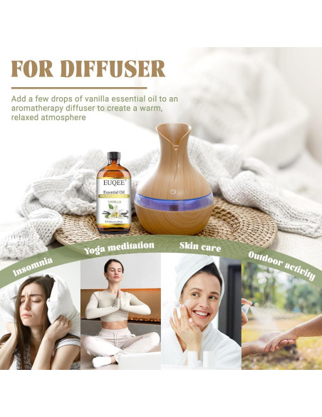 Aceite Esencial de Vainilla EUQEE 118ml - Aroma Natural para Difusor y Masaje Aceite Esencial de Vainilla EUQEE 118ml - Aroma Natural para Difusor y Masaje