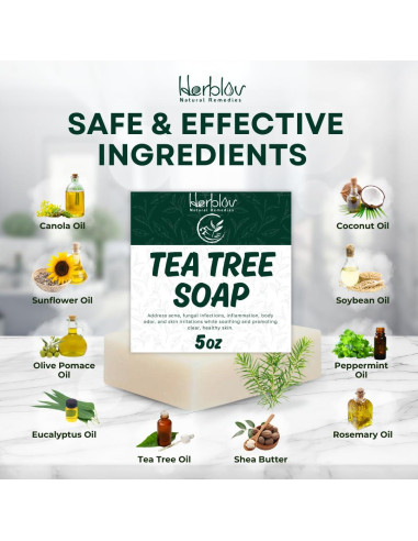Jabón Natural de Árbol de Té Herblov 108g - Limpiador Facial y Corporal