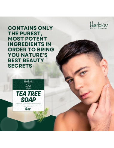 Jabón Natural de Árbol de Té Herblov 108g - Limpiador Facial y Corporal