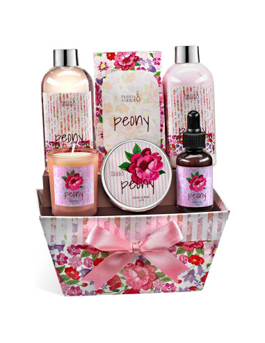 Cesta de Spa Floral Peonía Freida y Joe - Set 7 Piezas