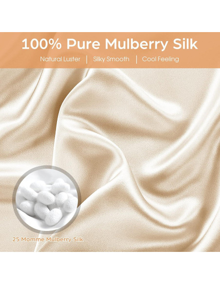 Funda de Almohada de Seda Veaken Reina 100% Morera Beige 50x75cm