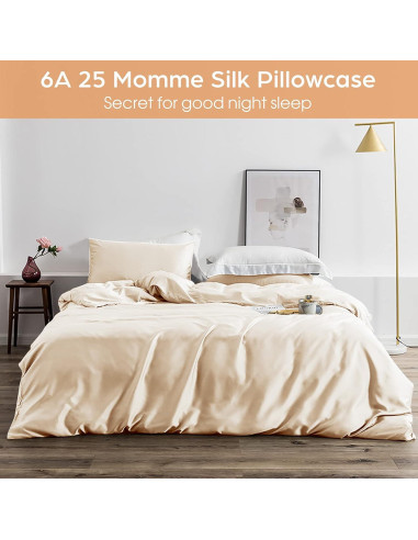 Funda de Almohada de Seda Veaken Reina 100% Morera Beige 50x75cm