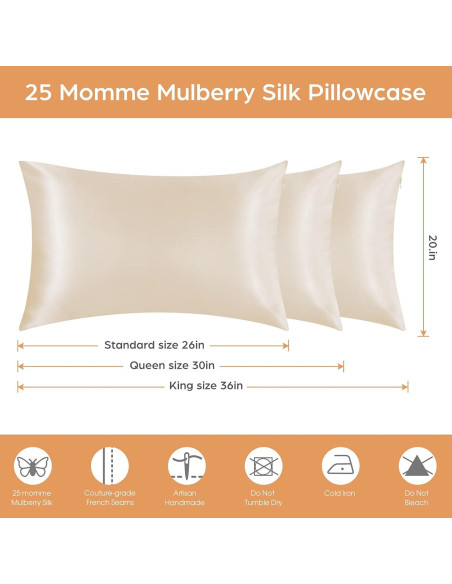 Funda de Almohada de Seda Veaken Reina 100% Morera Beige 50x75cm