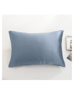 Funda de Almohada de Seda de Morera Tim & Tina Estándar 22 Momme Azul Humo