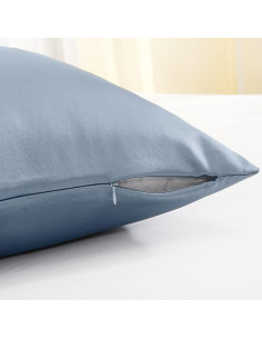 Funda de Almohada de Seda de Morera Tim & Tina Estándar 22 Momme Azul Humo 2