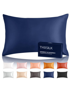 Funda de Almohada de Seda THXSILK King 25 Momme Azul Marino